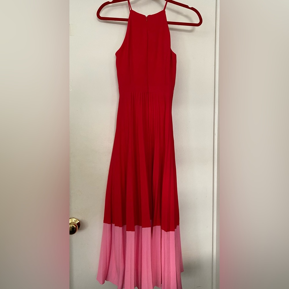 Adian Mattox Pleated Halter Midi Dress, pink and red, 0 - Picture 5 of 7